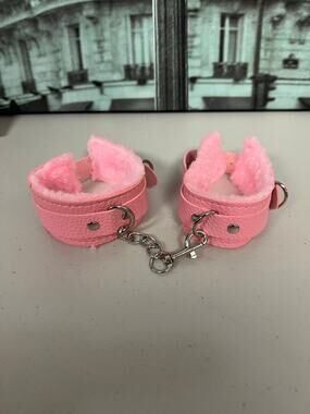Premium Plush Pink Costume Handcuffs with Adjustable Straps